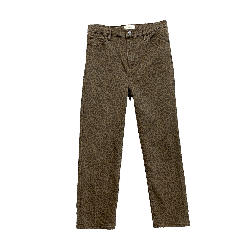 Frame Jeans Womens 29 Brown Black Leopard Le Sleek Straight High Rise Pocket